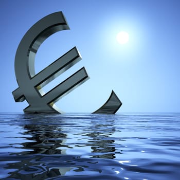 Euro Sinking In The Sea Showing Depression Recession And Economic Downturns