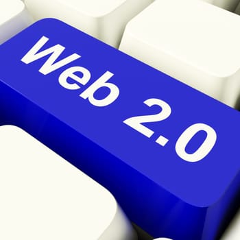 Web2 Computer Key In Blue Showing Social Medias