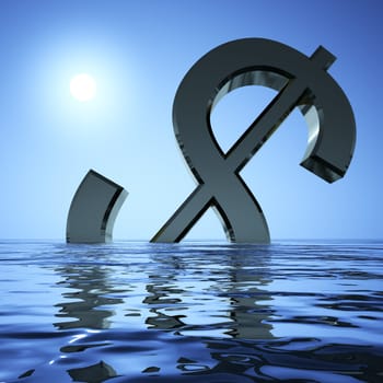 Dollar Sinking In The Sea Showing Depression Recession And Economic Downturns