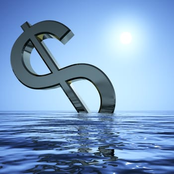 Dollar Sinking And Sun Showing Depression Recession And Economic Downturns