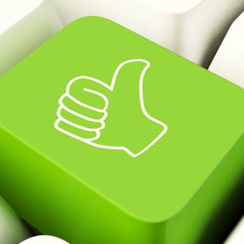 Thumbs Up Computer Key Showing Approval And Being A Fan
