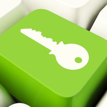Key Computer Button Green Showing Security And Protection