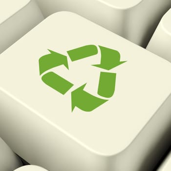 Recycle Icon Computer Key In Green Showing Recycling And Eco Friendliness