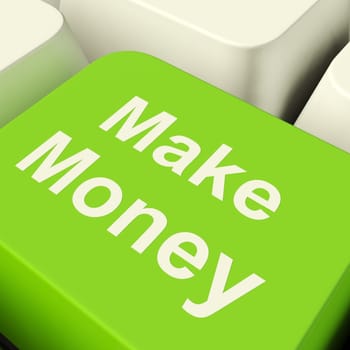 Make Money Computer Key In Green Showing Startup Businesses And Wealth