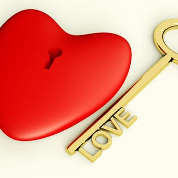 Heart With Key Closeup Showing Love Romance And Valentine
