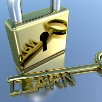 Padlock With Learn Key Showing Education Learning Or Courses