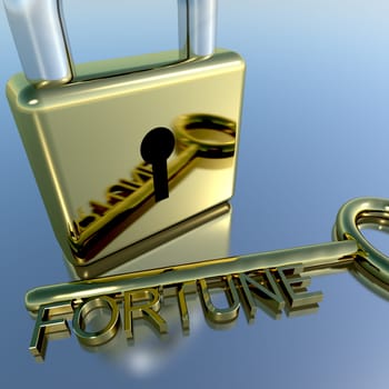 Padlock With Fortune Key Showing Luck Successes And Riches