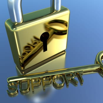 Padlock With Support Key Showing Advice Help Or Information