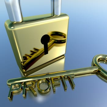 Padlock With Profit Key Showing Growth Earnings And Revenues