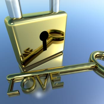 Padlock With Love Key Showing Romance Valentines Or Lovers