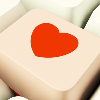 Heart Icon On Pink Computer Key Showing Love And Romance For Valentine
