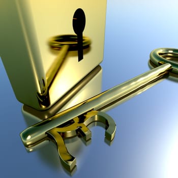 Pound Key With Gold Padlock Showing Banking Savings And Finances