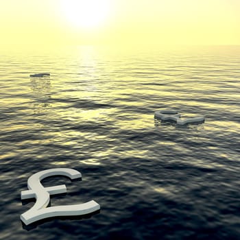Pounds Floating To A Sunset Showing Money Wealth Or Earning