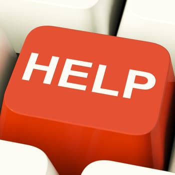 Help Computer Button Showing Assistance Support Or Answers