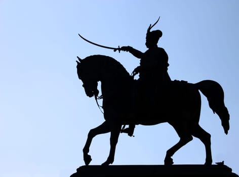 Monument to Ban Jelacic on city square, Zagreb, silhouette