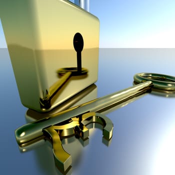 Pound Key With Padlock Showing Banking Savings And Finances
