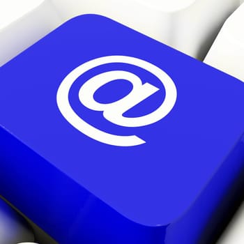 At Computer Key In Blue For Emails Or Contacting