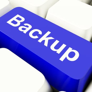 Backup Computer Key In Blue For Archiving And Data Storage