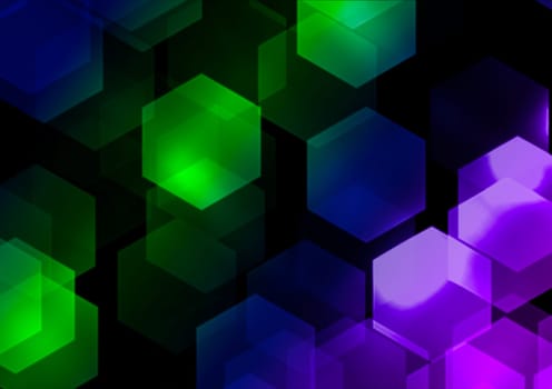 Abstract Background - Multicolor Hexagonal Bokeh on Black Background