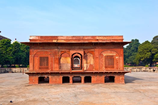 Lake pavillion Zafar mahal in red fort complex in India, Delhi.
