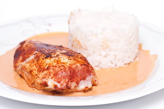 Roasted chicken breast with basmati rice and gravy