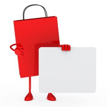 red sale bag hold a white billboard