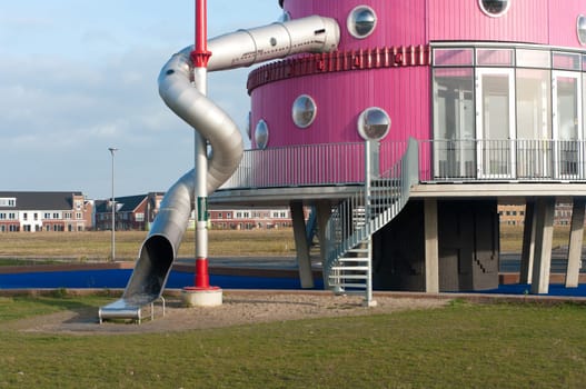 ALMERE, NETHERLANDS - NOVEMBER 26: A by children designed play-house on November 26, 2011 in Almere, Netherlands. It is officially opened by Princess Maxima of the Netherlands on June 8, 2011.