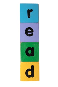 toy letters that spell read against a white background with clipping path