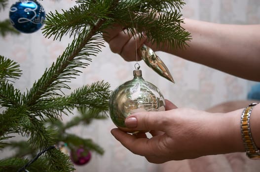 During decorating of Christmas tree