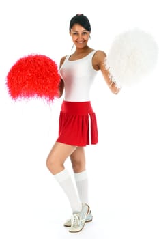 Young lady cheerleader posing in the studio, isolated on white