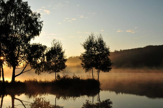 Morning mood at a lake in the Harz Mountains
