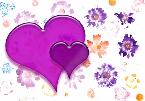 purple hearts on floral pattern design