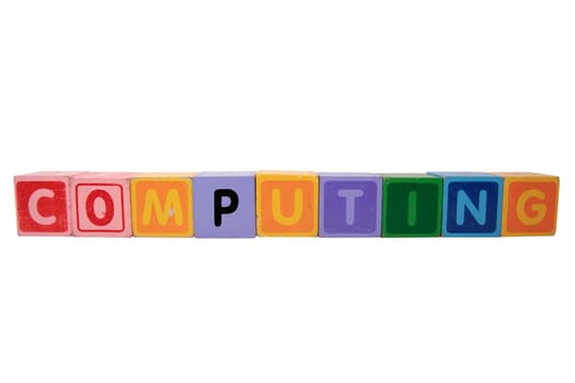 toy letters that spell computing against a white background with clipping path