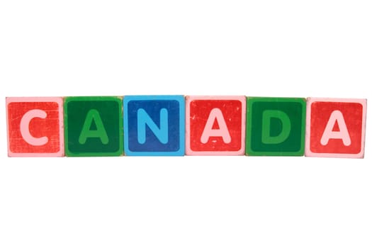 toy letters that spell canada against a white background with clipping path