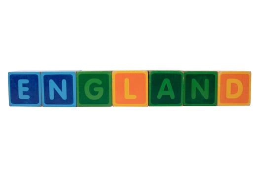 toy letters that spell england against a white background with clipping path