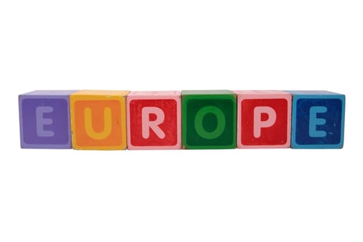 toy letters that spell europe against a white background with clipping path
