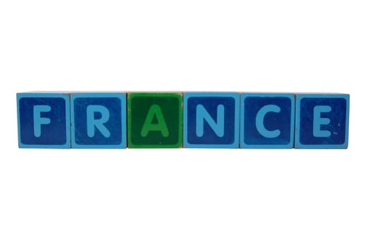 toy letters that spell france against a white background with clipping path