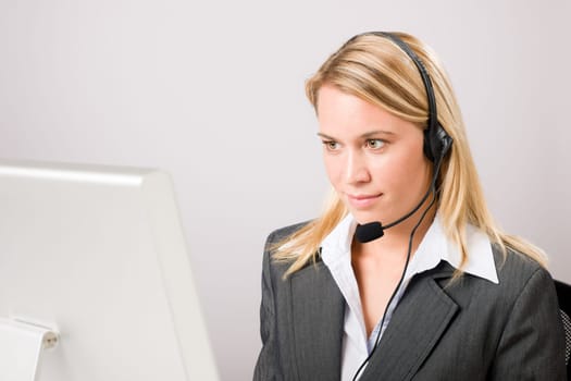 Customer care service center woman call operator phone headset