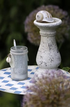 Small table with decoration in a garden