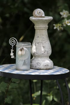 Small table with decoration in a garden