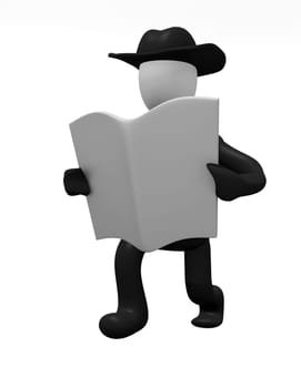 Business man with newspaper,3D image