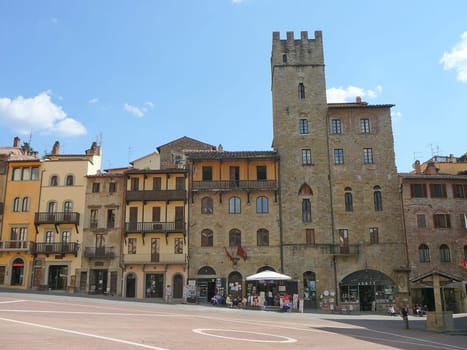 View of the Town of Arezzo in Tuscany, Italy - Piazza Grande square