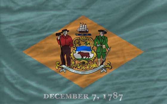 complete flag of us state of delaware covers whole frame, waved, crunched and very natural looking. It is perfect for background