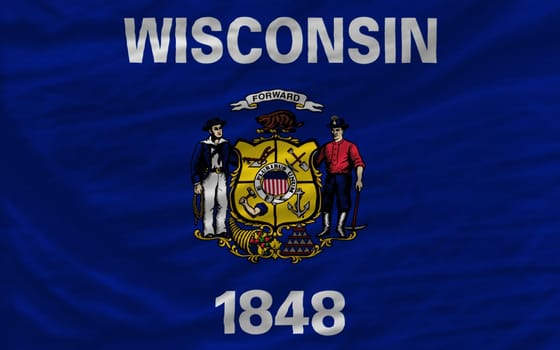 complete flag of us state of wisconsin covers whole frame, waved, crunched and very natural looking. It is perfect for background