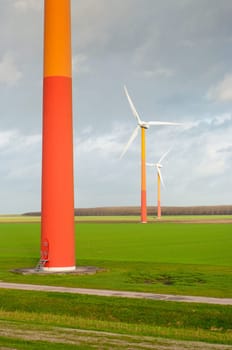 windmill farm with colorful windmills in Almere, netherlands