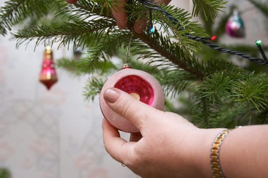During decorating of Christmas tree