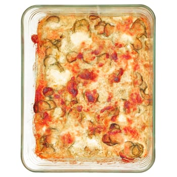 Detail of courgettes (zucchini) pizza - isolated over white background