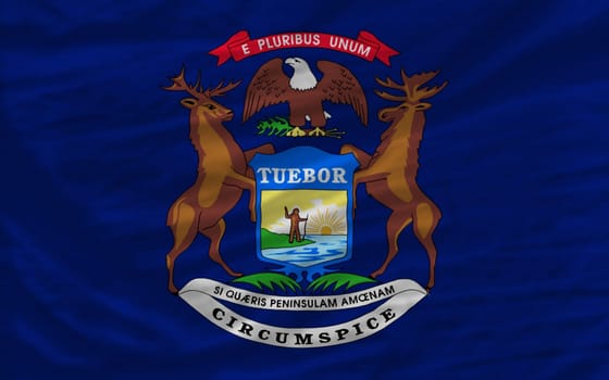 complete flag of us state of michigan covers whole frame, waved, crunched and very natural looking. It is perfect for background
