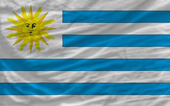 complete national flag of uruguay covers whole frame, waved, crunched and very natural looking. It is perfect for background