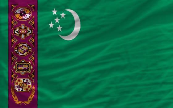 complete national flag of turkmenistan covers whole frame, waved, crunched and very natural looking. It is perfect for background